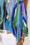 Blue Women's Blouses Tribal Print Cold Shoulder Blouse LC2519621-5