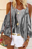 Gray Women's Blouses Tribal Print Cold Shoulder Blouse LC2519621-11