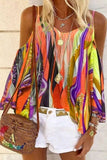 Yellow Women's Blouses Tribal Print Cold Shoulder Blouse LC2519621-7