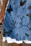 Blue Women's Dresses Butterfly Bird Print Denim Mini Dress LC229424-5