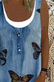 Blue Women's Dresses Butterfly Bird Print Denim Mini Dress LC229424-105