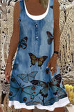 Blue Women's Dresses Butterfly Bird Print Denim Mini Dress LC229424-105