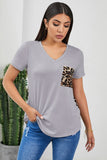 Gray Women's Leopard Printed Short Sleeve T-Shirt Blouse LC253578-11