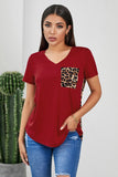 Red Women's Leopard Printed Short Sleeve T-Shirt Blouse LC253578-3