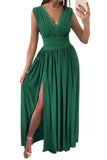 Green Crochet V Neck Maxi Dress Sleeveless Pleated High Waist Long Dress LC615797-9