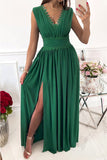 Green Crochet V Neck Maxi Dress Sleeveless Pleated High Waist Long Dress LC615797-9