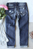Gray Floral Leopard Ripped Boyfriend Distressed Denim Pants Jeans LC782289-11