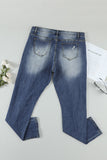 Sky Blue Floral Leopard Ripped Boyfriend Distressed Denim Pants Jeans LC782289-4