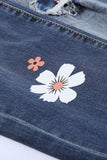 Sky Blue Floral Leopard Ripped Boyfriend Distressed Denim Pants Jeans LC782289-4