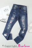 Pink Floral Leopard Ripped Boyfriend Distressed Denim Pants Jeans LC782289-10