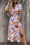 Women’s Summer Loose Long Dresses Shortn Sleeve V Neck Floral Maxi Dress