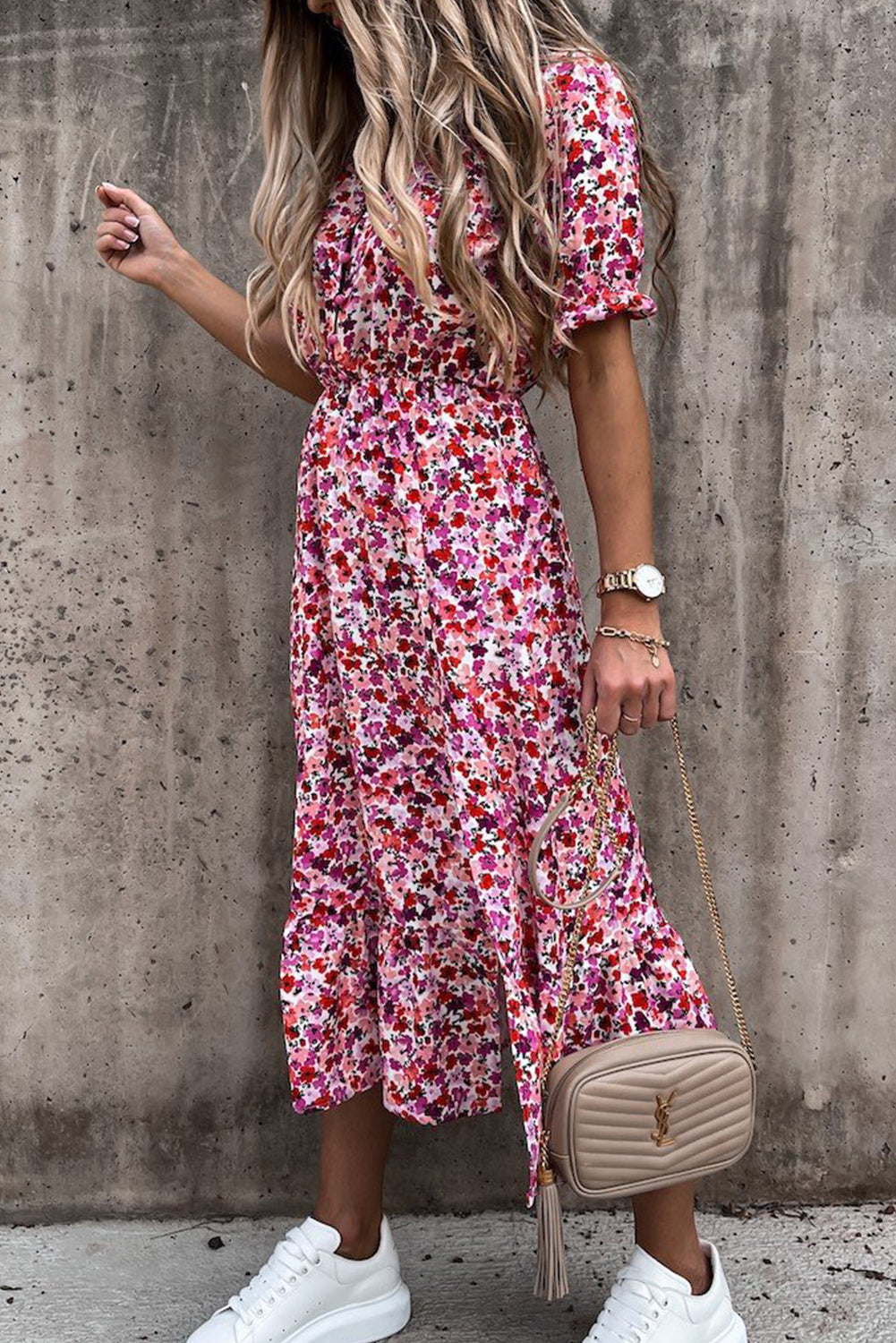 pink dress with palm leaves Yours Women's Plus Size Pink Palm Leaf Shirred Maxi Dress Size 18-20