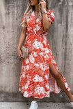 Red Women's Dresses Floral Palm Leaf Print Ruffled Midi Dress LC617735-3