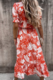Red Women's Dresses Floral Palm Leaf Print Ruffled Midi Dress LC617735-3