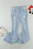 Sky Blue Women's Ripped Denim Pants Casual Bell Bottom Jeans for Women LC78092-4