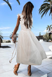 White Womens High Neck Sleeveless Crochet Lace Mesh Lined Maxi Dress LC617505-1