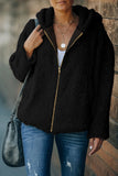 Black Womens Full Zip Soft Warm Sherpa Hooded Coat with Pocket LC8511355-2