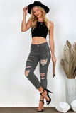 Black Women's Ripped Boyfriend Jeans Distressed Holes Crop Denim Pants LC78064-2