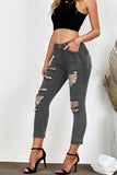 Black Women's Ripped Boyfriend Jeans Distressed Holes Crop Denim Pants LC78064-2