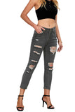 Black Women's Ripped Boyfriend Jeans Distressed Holes Crop Denim Pants LC78064-2