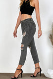 Black Women's Ripped Boyfriend Jeans Distressed Holes Crop Denim Pants LC78064-2