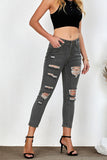 Black Women's Ripped Boyfriend Jeans Distressed Holes Crop Denim Pants LC78064-2