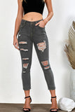 Black Women's Ripped Boyfriend Jeans Distressed Holes Crop Denim Pants LC78064-2