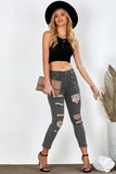 Black Women's Ripped Boyfriend Jeans Distressed Holes Crop Denim Pants LC78064-2