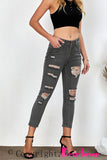 Black Women's Ripped Boyfriend Jeans Distressed Holes Crop Denim Pants LC78064-2