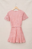 Pink White Mini Dress Wrap V Neck Floral Lace Short Dress LC224799-10