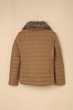 LC85117-17XXL, LC85117-17XL, LC85117-17L, LC85117-17M, LC85117-17S, Almond Brown Winter Coats for Women Camel Faux Fur Collar Trim Black Quilted Jacket Outerwear