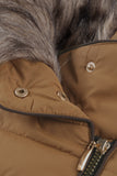 LC85117-17XXL, LC85117-17XL, LC85117-17L, LC85117-17M, LC85117-17S, Almond Brown Winter Coats for Women Camel Faux Fur Collar Trim Black Quilted Jacket Outerwear