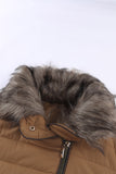 LC85117-17XXL, LC85117-17XL, LC85117-17L, LC85117-17M, LC85117-17S, Almond Brown Winter Coats for Women Camel Faux Fur Collar Trim Black Quilted Jacket Outerwear