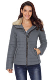 LC85117-11-XXL, LC85117-11-XL, LC85117-11-L, LC85117-11-M, LC85117-11-S, LC85117-11-2XL, Odyssey Grey Winter Coats for Women Camel Faux Fur Collar Trim Black Quilted Jacket Outerwear
