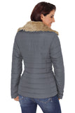LC85117-11-XXL, LC85117-11-XL, LC85117-11-L, LC85117-11-M, LC85117-11-S, LC85117-11-2XL, Odyssey Grey Winter Coats for Women Camel Faux Fur Collar Trim Black Quilted Jacket Outerwear