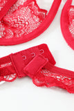 LC35300-3-S, LC35300-3-M, LC35300-3-L, Red Womens Lace Lingerie Crisscross Back Sexy Triangle Bra and Panty Set