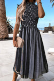 Black Womens High Neck Sleeveless Crochet Lace Mesh Lined Maxi Dress LC617505-2