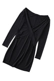 Black Plunging Neck Bodycon Long Sleeve Ladies Black Mini Dress LC227553-2