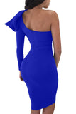 Blue One Shoulder Bowknot Hollow Out Bodycon Midi Dress for Women LC2210035-5