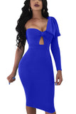 Blue One Shoulder Bowknot Hollow Out Bodycon Midi Dress for Women LC2210035-5