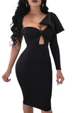 Black One Shoulder Bowknot Hollow Out Bodycon Midi Dress for Women LC2210035-2