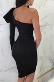 Black One Shoulder Bowknot Hollow Out Bodycon Midi Dress for Women LC2210035-2