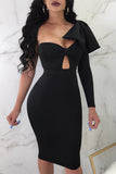Black One Shoulder Bowknot Hollow Out Bodycon Midi Dress for Women LC2210035-2