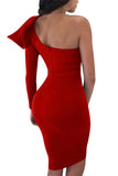 Red One Shoulder Bowknot Hollow Out Bodycon Midi Dress for Women LC2210035-3