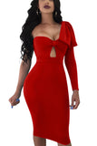 Red One Shoulder Bowknot Hollow Out Bodycon Midi Dress for Women LC2210035-3