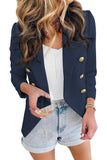 LC852062-5-S, LC852062-5-M, LC852062-5-L, LC852062-5-XL, LC852062-5-2XL, Blue Double Breasted Casual Blazer Draped Open Front Cardigans Jacket Work Suit