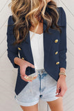 LC852062-5-S, LC852062-5-M, LC852062-5-L, LC852062-5-XL, LC852062-5-2XL, Blue Double Breasted Casual Blazer Draped Open Front Cardigans Jacket Work Suit