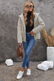 LC856045-15-S, LC856045-15-M, LC856045-15-L, LC856045-15-XL, LC856045-15-2XL, Beige Winter Coats for Women Outdoor Zipper Hooded Coat Outwear with Pockets