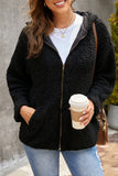 Black Womens Full Zip Soft Warm Sherpa Hooded Coat with Pocket LC8511355-2