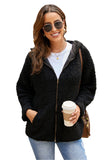 Black Womens Full Zip Soft Warm Sherpa Hooded Coat with Pocket LC8511355-2